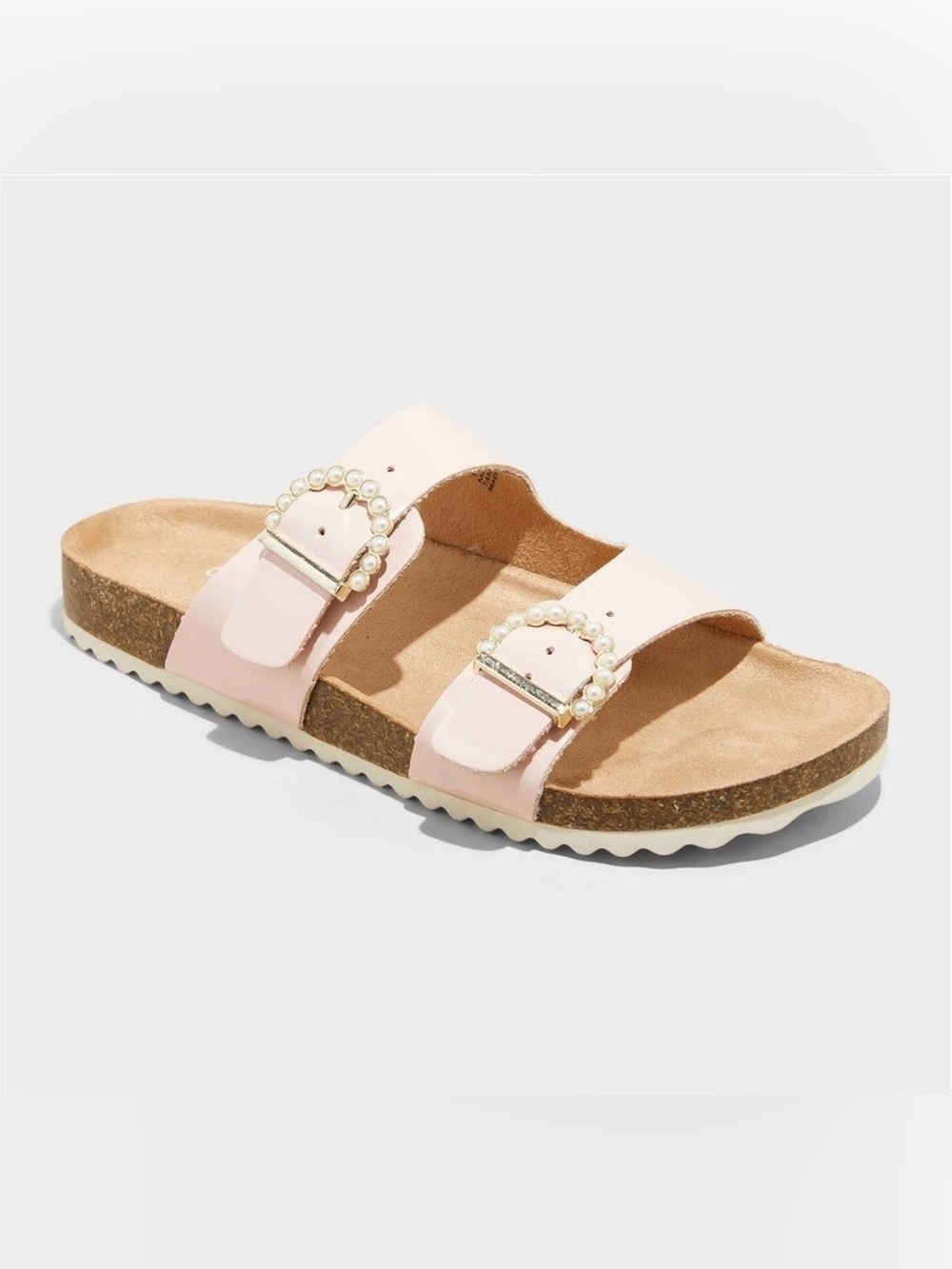 Big Girls Cat & Jack Drew Footbed Sandals Pink With Pearls Size 3 NWT